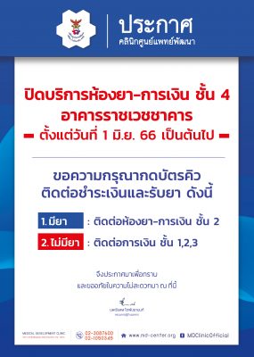 📢 ประกาศ | ปิดบริการห้องยา-การเงิน ชั้น 4 อาคารราชเวชชาคาร