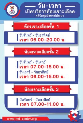 วัน-เวลา ให้บริการห้องเจาะเลือด อาคารราชเวชชาคาร